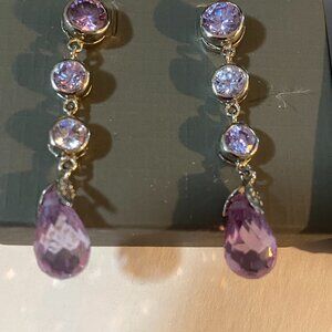 NIB Sterling Silver Amethyst Cubic Drop earrings